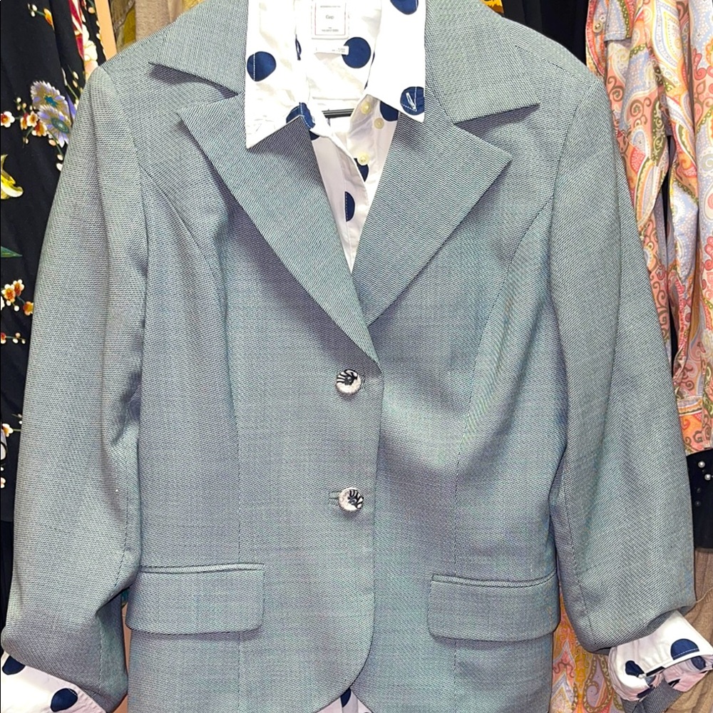 Vintage Austin REED Gray/ Blue zigzag small print Blazer size 14